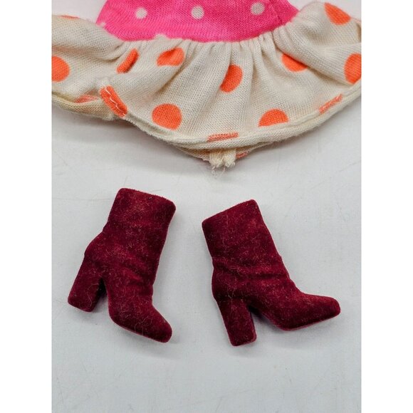 Vintage Genuine Barbie Gown And Jacket, Mini Skirt And Red Velvet Boots - Picture 3 of 13